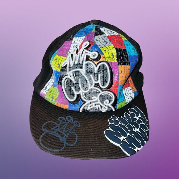 Mickey Mouse Baseball Hat Graffiti Hip Hop Disney Parks 3D Embroidered Crown Cap - Picture 2 of 9